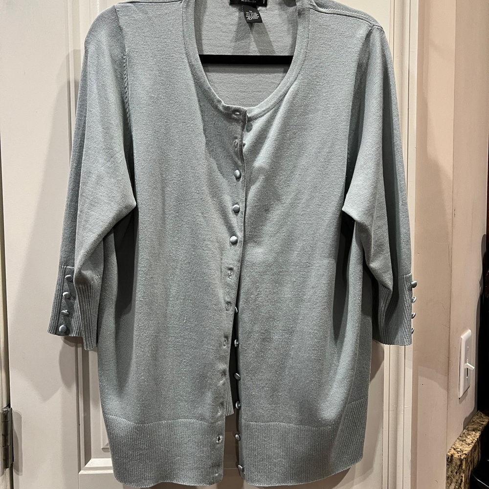 Grace Woman Light Blue Green Button-Front Cardigan Sweater Sz 1x